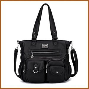 Large PU Leather Tote Handbag with Detachable Strap